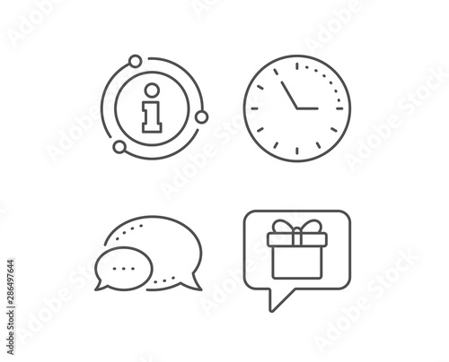 Dreaming of Gift line icon. Chat bubble, info sign elements. Present box sign. Birthday Shopping symbol. Package in Gift Wrap. Linear wish list outline icon. Information bubble. Vector