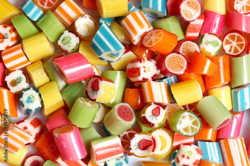 group of different traditional colored candies