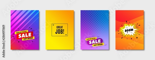 Great job symbol. Cover design, banner badge. Recruitment agency sign. Hire employees. Poster template. Sale, hot offer discount. Flyer or cover background. Coupon, banner design. Vector