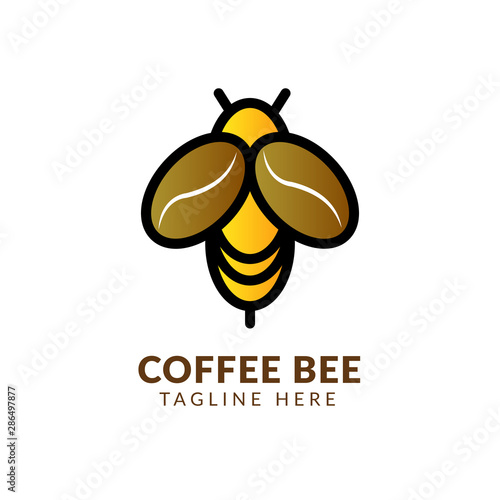 Canvas Print Illustration of coffee cup drink and bee logo design inspiration,bee coffee logo