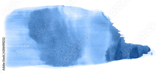 Abstract watercolor background hand-drawn on paper. Volumetric smoke elements. Blue color. For design, web, card, text, decoration, surfaces. © colorinem