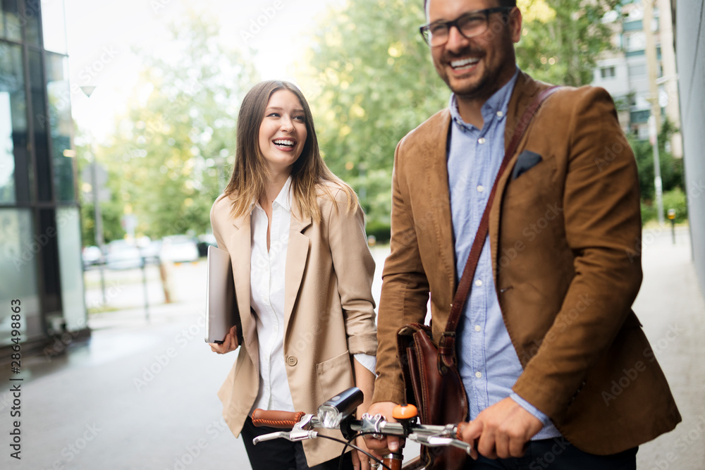 Fototapeta premium Portrait of happy business friends enjoying the break from meeting