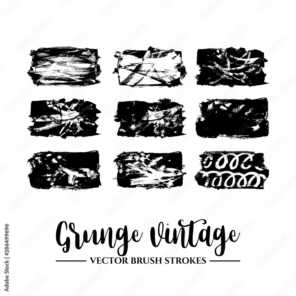 Obraz premium Set of black brush stroke and texture. Grunge vector abstract hand - painted element. Underline and border.