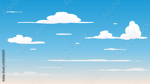  Landscape blue sky and white clouds on sunny day.Sky and cloud background.cartoon sky concetp.Vector illustration