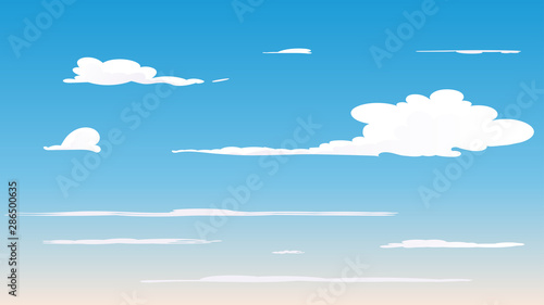  Landscape blue sky and white clouds on sunny day.Sky and cloud background.cartoon sky concetp.Vector illustration