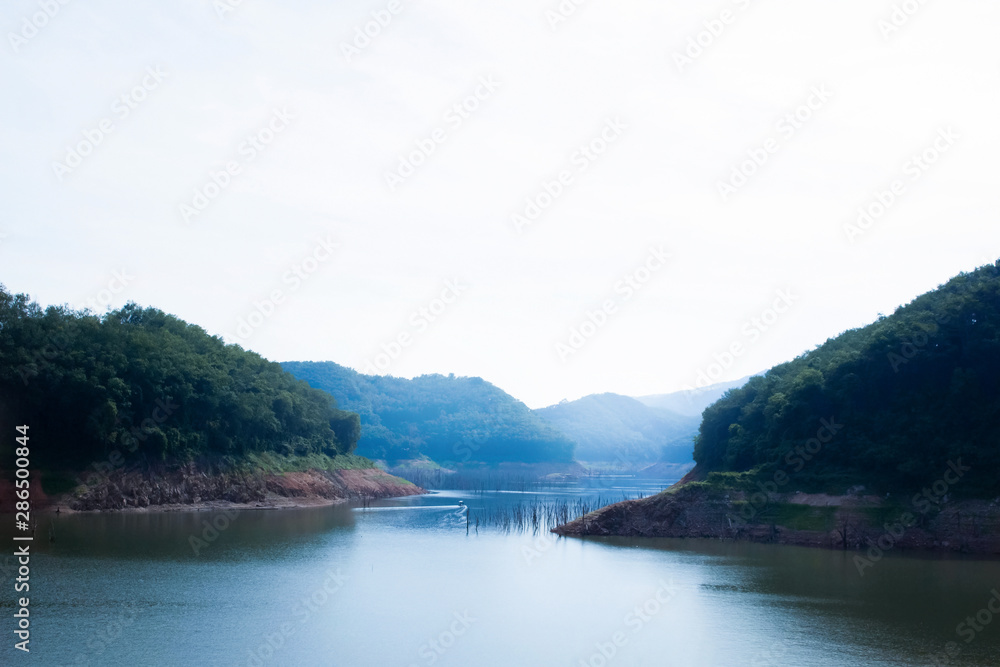World Water Day concept: river and mountain background
