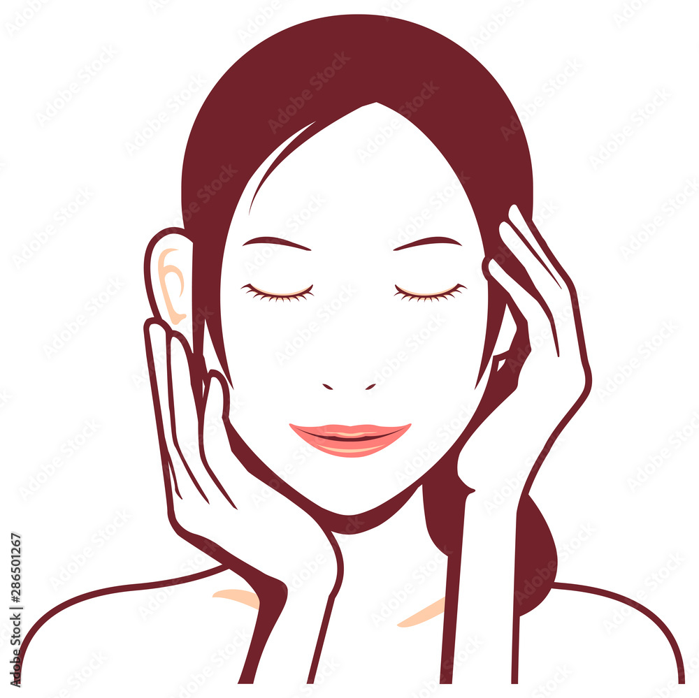 Young asian woman face vector illustration / beauty pose with smiling Young asian woman face vector illustration / beauty pose with smiling