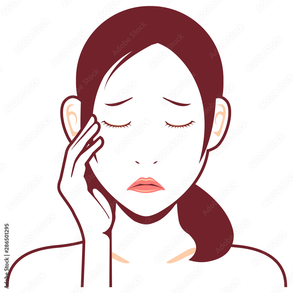 Young asian woman face vector illustration / troubled , annoying Young asian woman face vector illustration / troubled , annoying