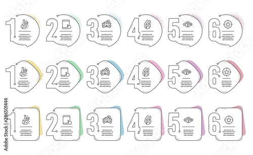 Star target, Tablet pc and Car leasing line icons set. Infographic timeline. Chemistry lab, Quiz test and Hypoallergenic tested signs. Winner award, Touchscreen gadget, Transport discount. Vector