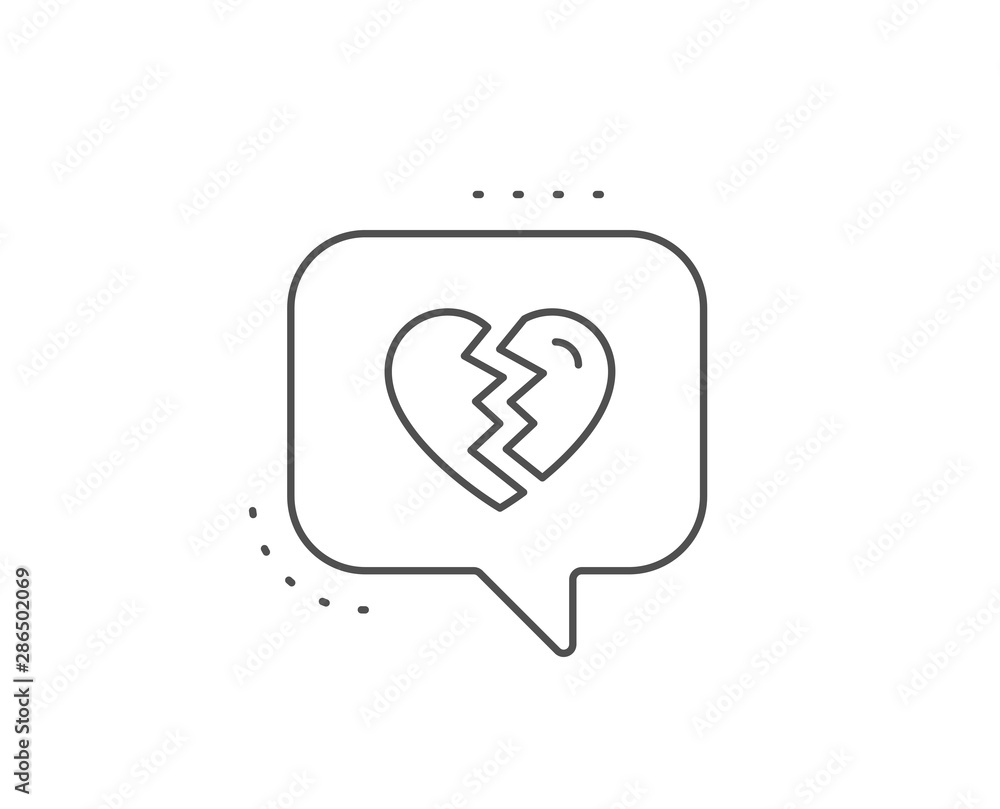 Break up Love line icon. Chat bubble design. Divorce sign. Valentines day symbol. Outline concept. Thin line break up icon. Vector Break up Love line icon. Chat bubble design. Divorce sign. Valentines day symbol. Outline concept. Thin line break up icon. Vector