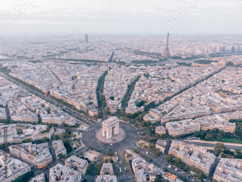 Aerial of the Arc de Triomphe in Paris, France