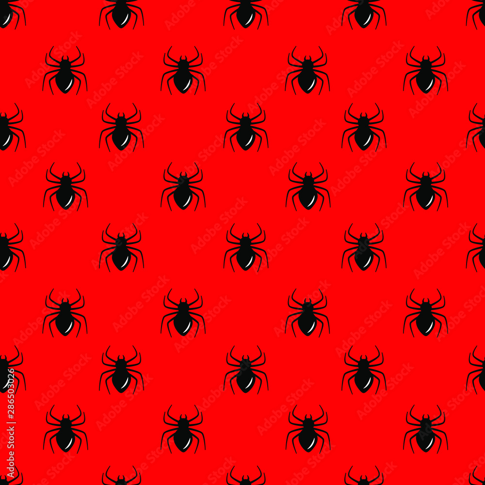 Vector seamless pattern with icons spiders on red background. Halloween design for greeting card, gift box, fabric, web design. Vector seamless pattern with icons spiders on red background. Halloween design for greeting card, gift box, fabric, web design.