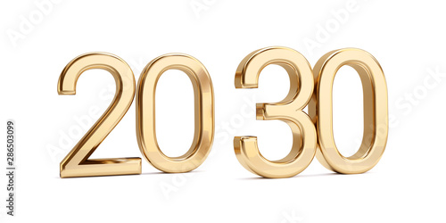 20 30 golden bold letters isolated on white 3d-illustration