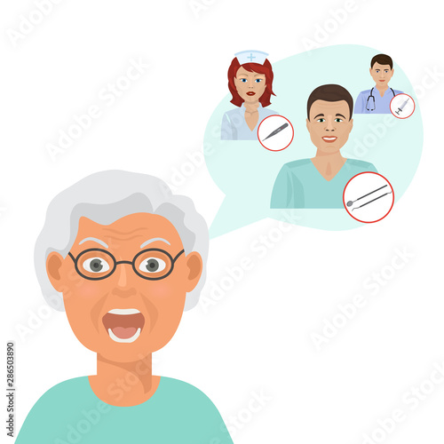 Doctors for eldery patients or senior people cartoon vector illustration. Eldery people in need of consultation with doctor, pensioners health care concept.