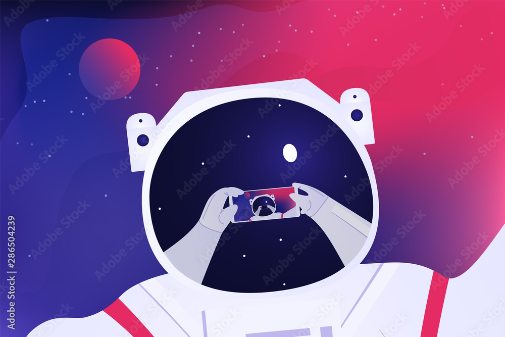 Astronaut taking selfie on the space background Stock Vector | Adobe Stock