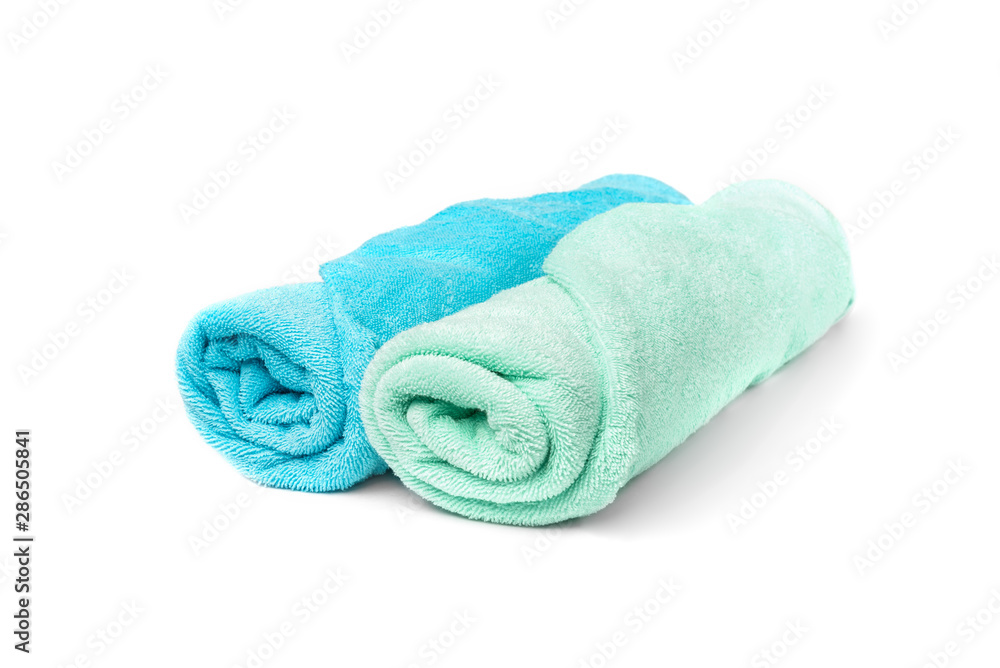 Blue towel isolated on white background. Blue towel isolated on white background.