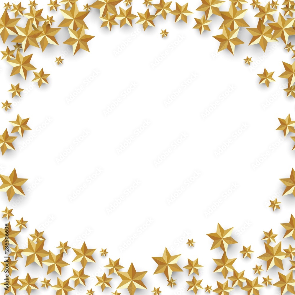 Gold flying stars confetti. Christmas frame.Holiday party decor Gold flying stars confetti. Christmas frame.Holiday party decor