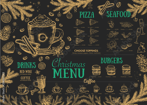 Christmas menu. Restaurant menu. Hand drawn illustration