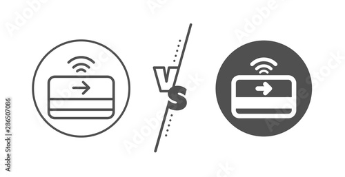Credit card sign. Versus concept. Contactless payment line icon. Finance symbol. Line vs classic contactless payment icon. Vector