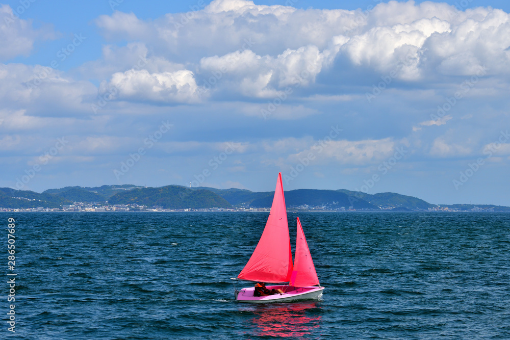 Naklejka premium 湘南の海に浮かぶヨット