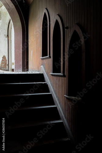 Forlorn Staircase with Broken Windows - Abandoned Church of the Holy Innocents - Albany  New York