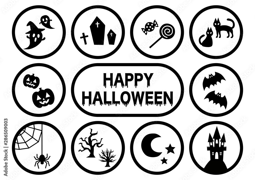 ハロウィンのアイコンイラストセット（黒）