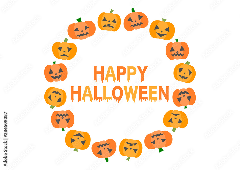 Happy Halloween ハロウィン イラスト かぼちゃ 円形フレーム Stock Vector Adobe Stock