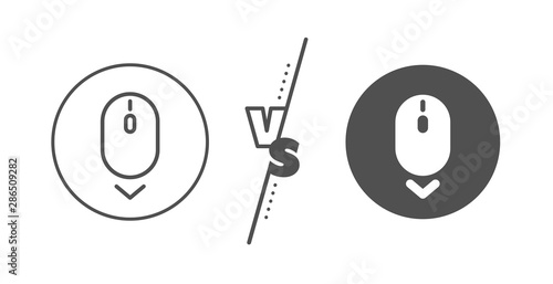 Scrolling screen sign. Versus concept. Scroll down mouse line icon. Swipe page. Line vs classic scroll down icon. Vector