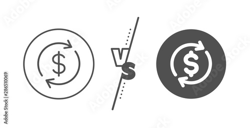 Money Transfer sign. Versus concept. Currency exchange line icon. Dollar in rotation arrow symbol. Line vs classic usd exchange icon. Vector