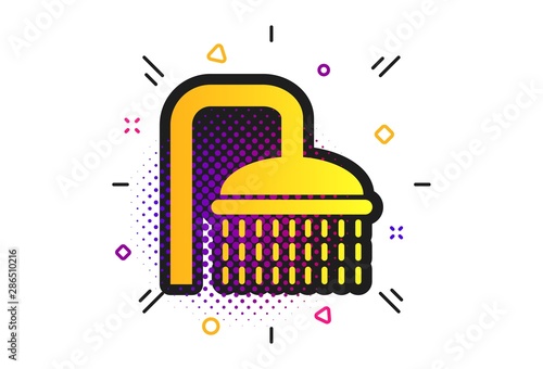 Shower sign icon. Halftone dots pattern. Douche with water drops symbol. Classic flat shower icon. Vector