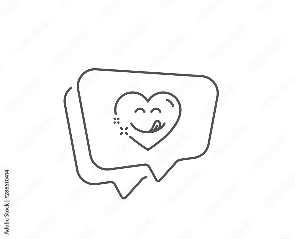 Fototapeta Yummy smile line icon. Chat bubble design. Emoticon with tongue sign. Comic heart symbol. Outline concept. Thin line yummy smile icon. Vector