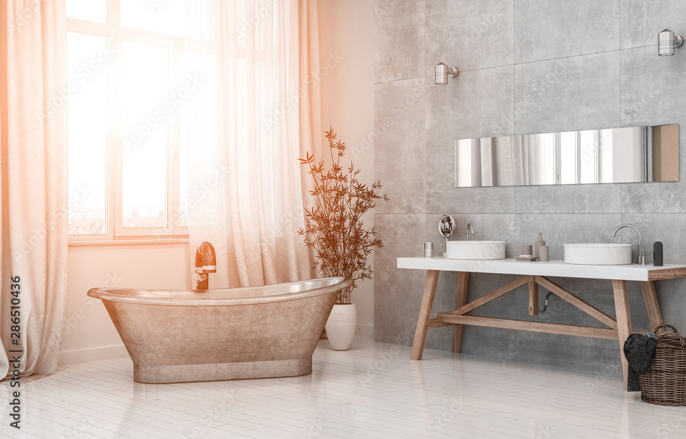 Warm sunlight flooding into a modern bathroom Warm sunlight flooding into a modern bathroom