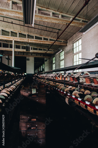 Derelict Wood Spools on Machinery - Abandoned Lonaconing Silk Mill - Maryland 