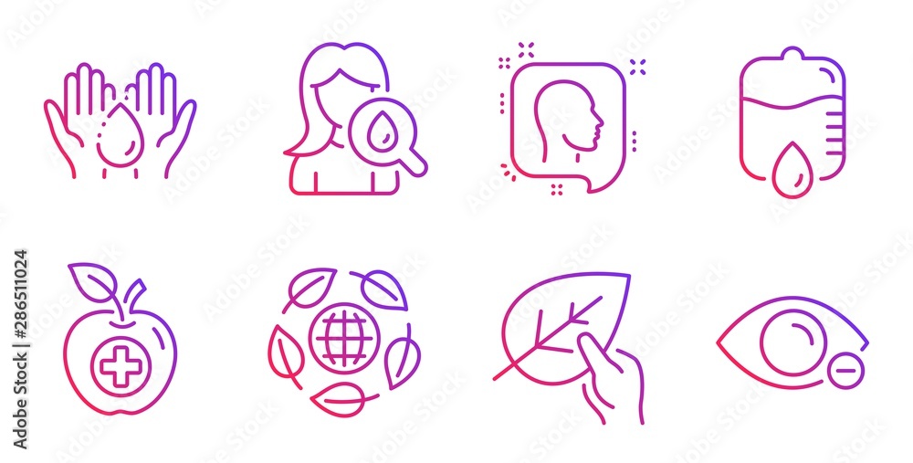 Wash hands, Medical food and Head line icons set. Moisturizing cream, Drop counter and Eco organic signs. Organic tested, Myopia symbols. Skin care, Apple. Healthcare set. Vector Wash hands, Medical food and Head line icons set. Moisturizing cream, Drop counter and Eco organic signs. Organic tested, Myopia symbols. Skin care, Apple. Healthcare set. Vector
