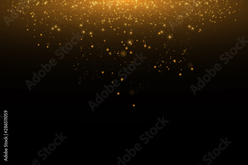Vector golden cloud glitter wave abstract illustration. Gold star dust trail sparkling particles isolated on black background. Magic concept