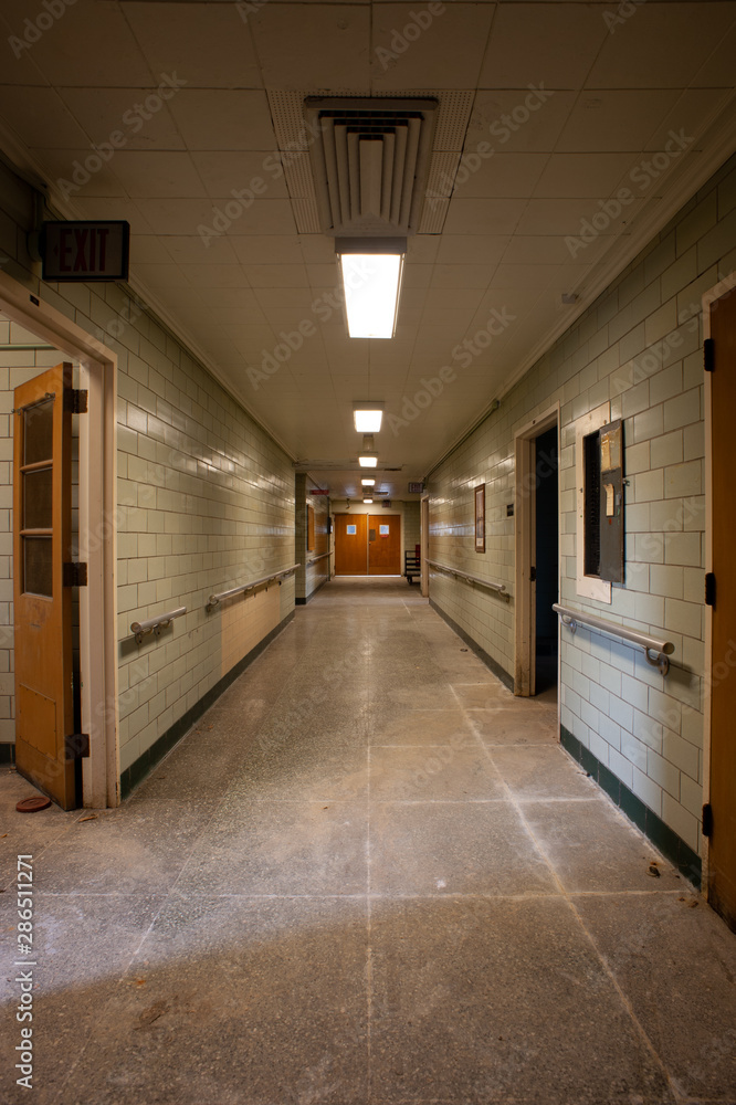 Derelict Hallway with Electricity - Abandoned Mayview State Hospital - Pittsburgh, Pennsylvania