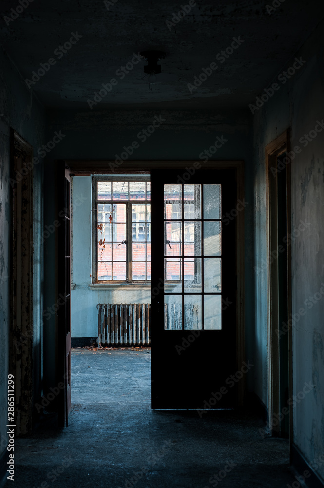 Derelict Door + Windows + Vintage Radiator - Abandoned Mayview State Hospital - Pittsburgh, Pennsylvania