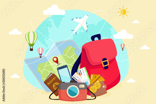 Travel by airplane. World Travel. Planning summer vacations. Tourism and vacation theme.