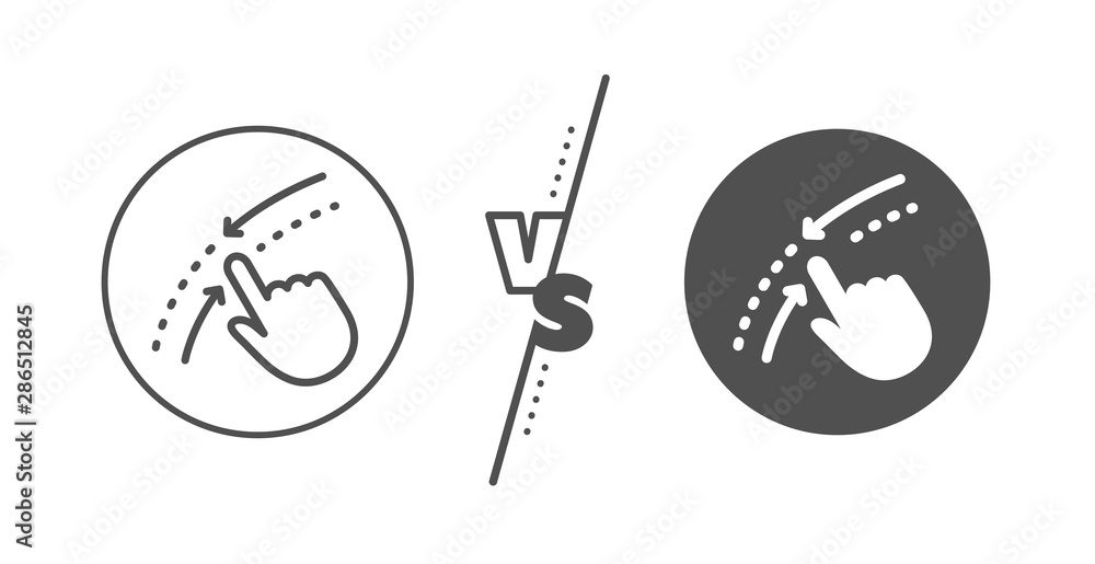 Move finger sign. Versus concept. Swipe up down line icon. Touch technology symbol. Line vs classic swipe up icon. Vector Move finger sign. Versus concept. Swipe up down line icon. Touch technology symbol. Line vs classic swipe up icon. Vector