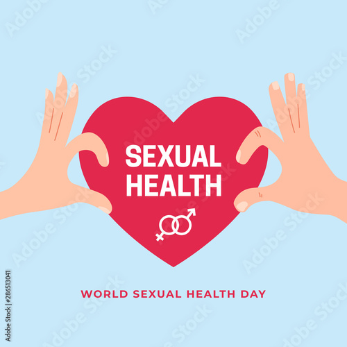 Couple hand make separate love sign for World Sexual Health Day poster concept design. male female gender sex symbol on heart vector illustration banner background template.