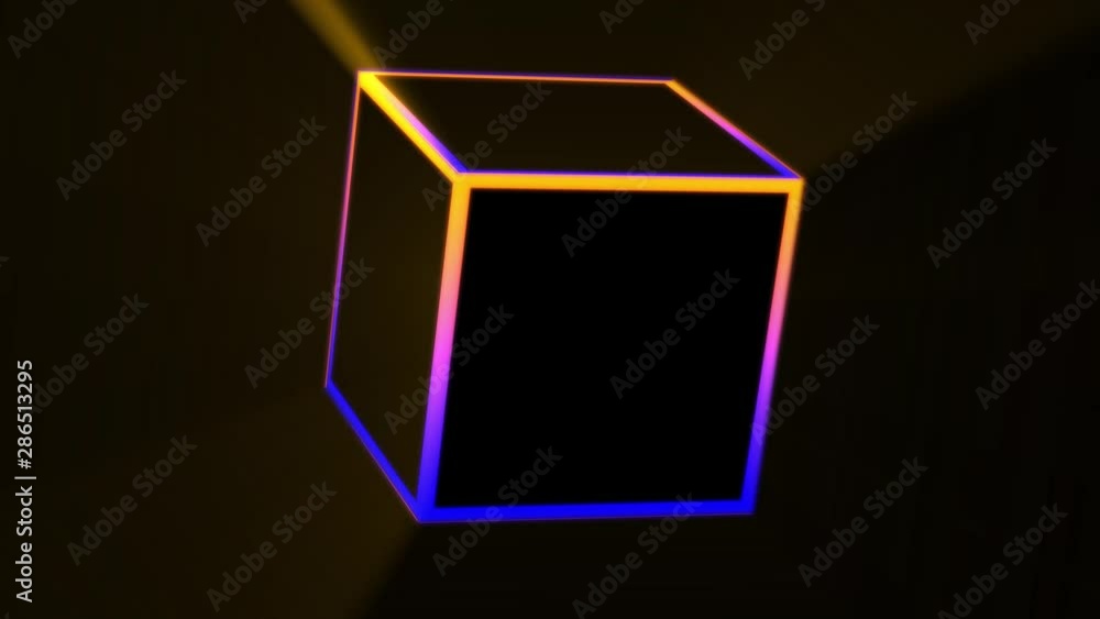 The glowing a cube in the motion The glowing a cube in the motion