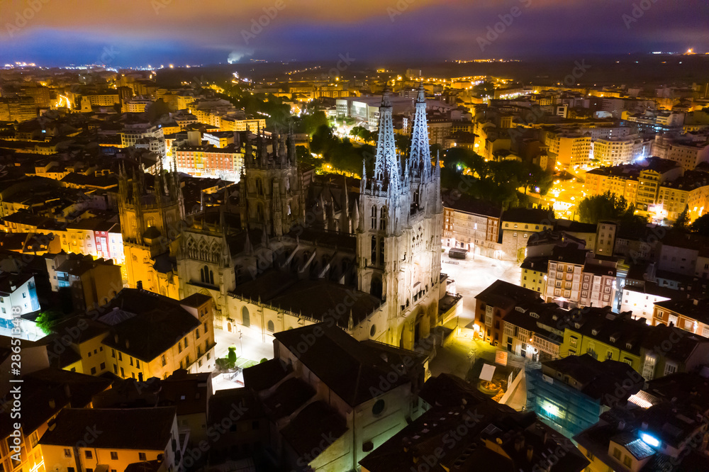 Aerial view of night Burgos