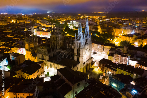 Aerial view of night Burgos