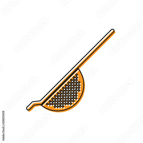 Orange Kitchen colander icon isolated on white background. Cooking utensil. Cutlery sign. Vector Illustration
