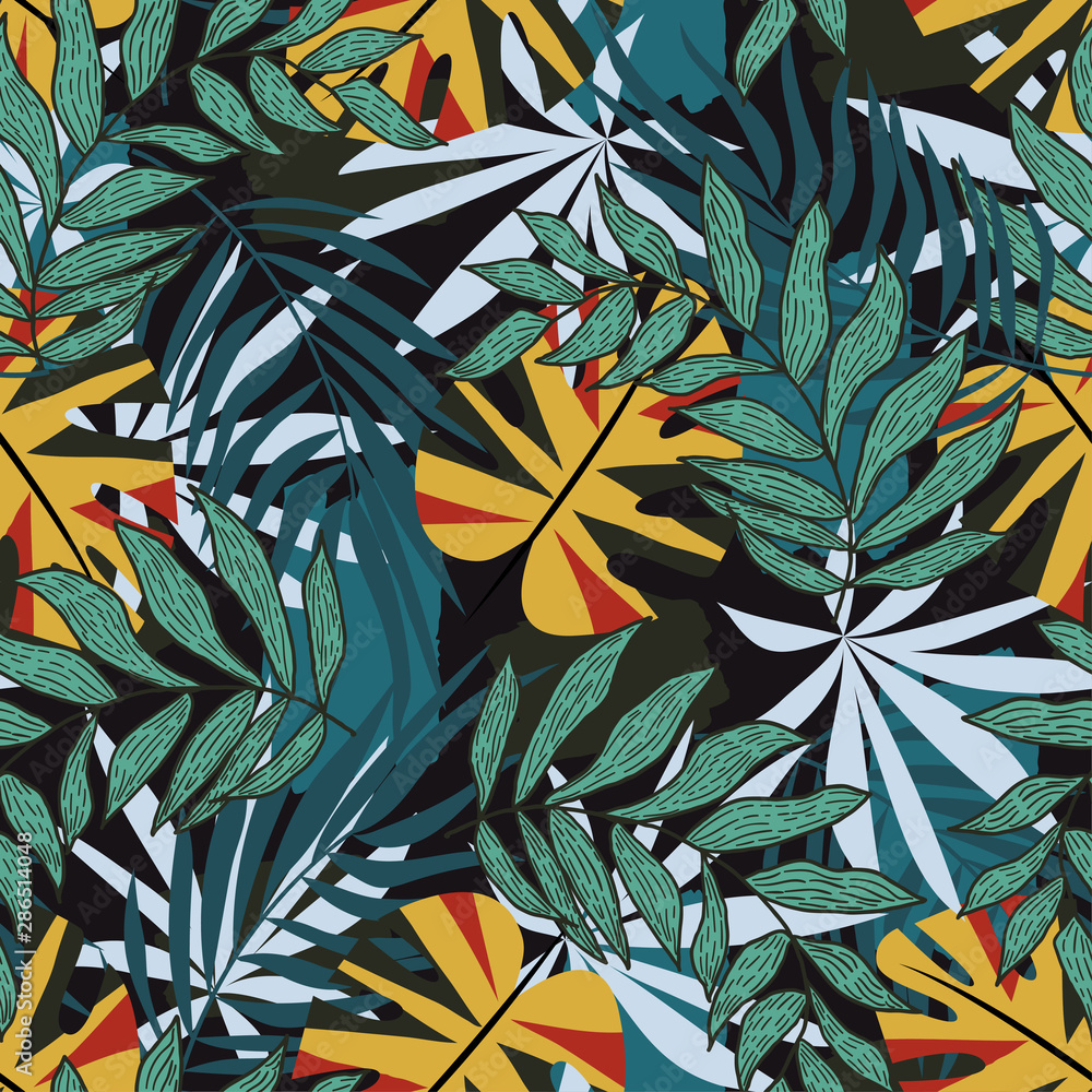 Premium Vector  Summer seamless tropical pattern with bright plants and  leaves on a delicate background