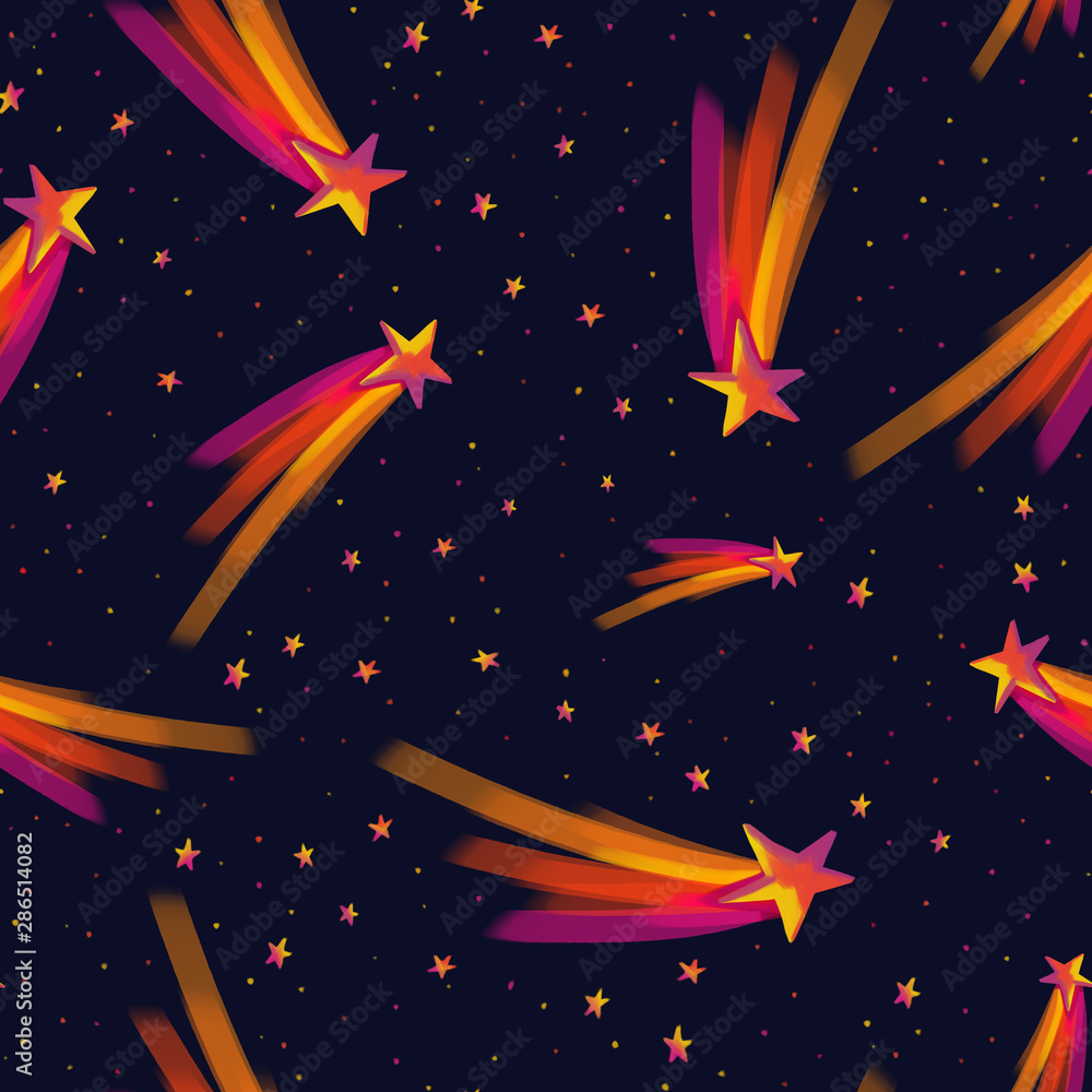 Seamless abstract pattern with vibrant comets. Creative kids texture for fabric, wrapping, textile, wallpaper, apparel. Cute illustration