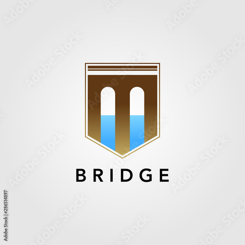 modern shield guard bridge logo vector icon illustration design