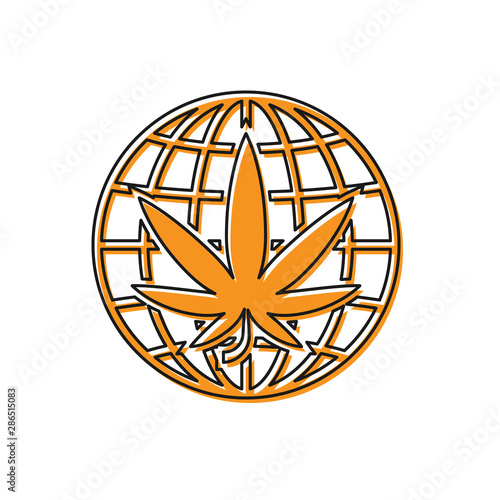 Orange Legalize marijuana or cannabis globe symbol icon isolated on white background. Hemp symbol. Vector Illustration