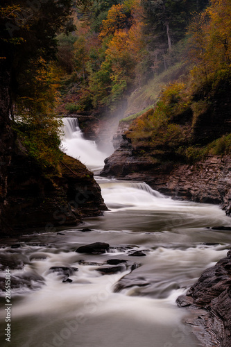 Lower Falls + Gorge - Waterfall + Autumn/Fall Colors at Letchworth State Park - Finger Lakes Region of New York