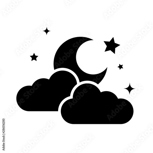Moon and stars icon isolated. Flat design. Vector Illustration.Night with moon and stars icon in flat style. Night symbol for your web site design, logo. Vector EPS 10.